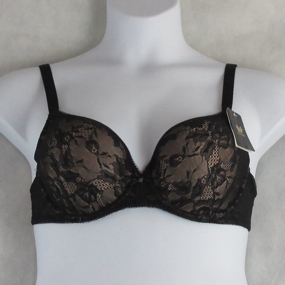 NWT Wacoal Women's Lace Finesse Contour Bra, Black Toast, 38C
